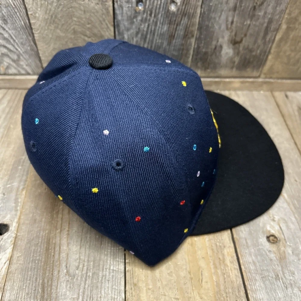 Pac Man Style Video Game Navy Blue‎ Snapback Hat Adjustable Two Tone Flat Brim